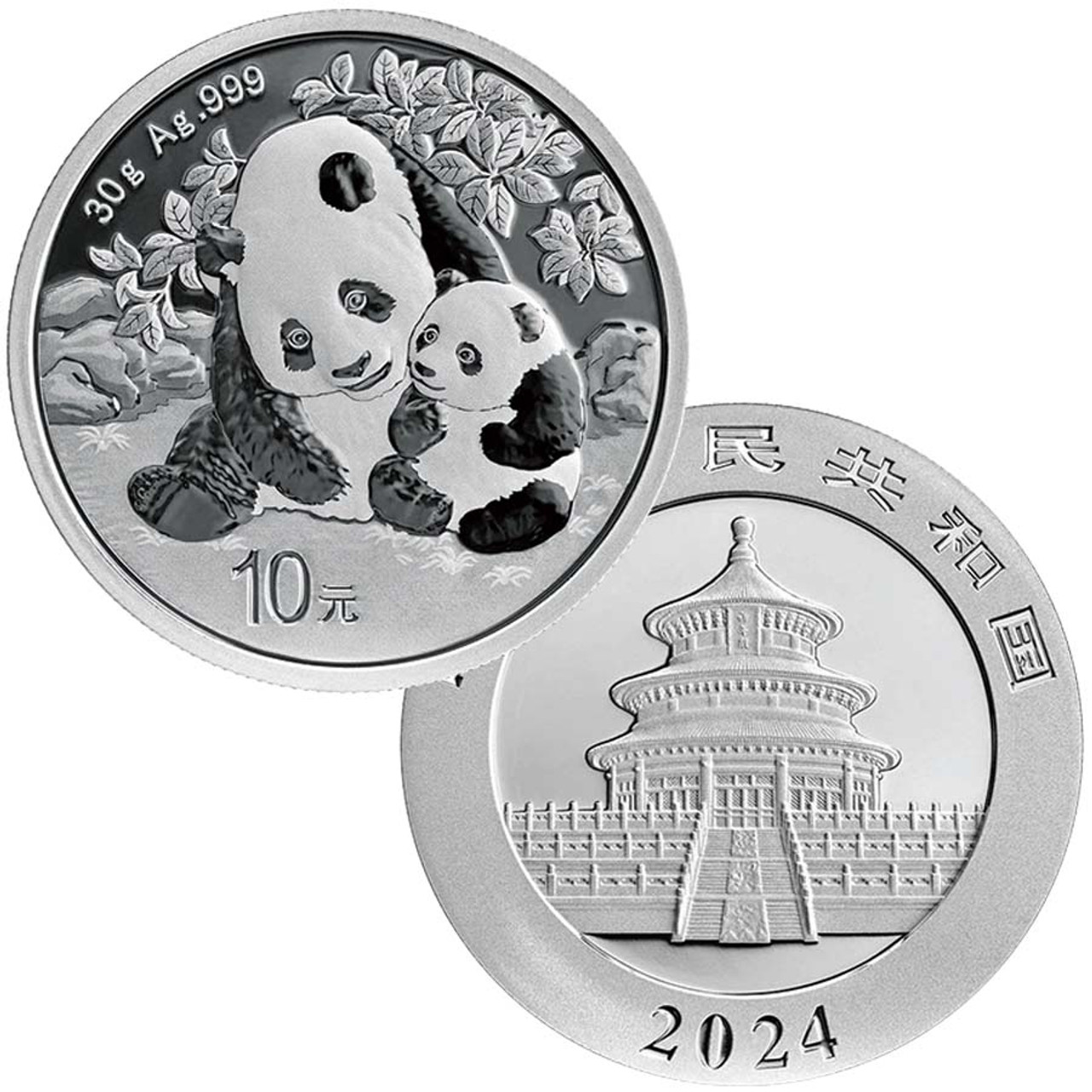 China 2024 Panda 30g Silver ¥10 Brilliant Uncirculated
