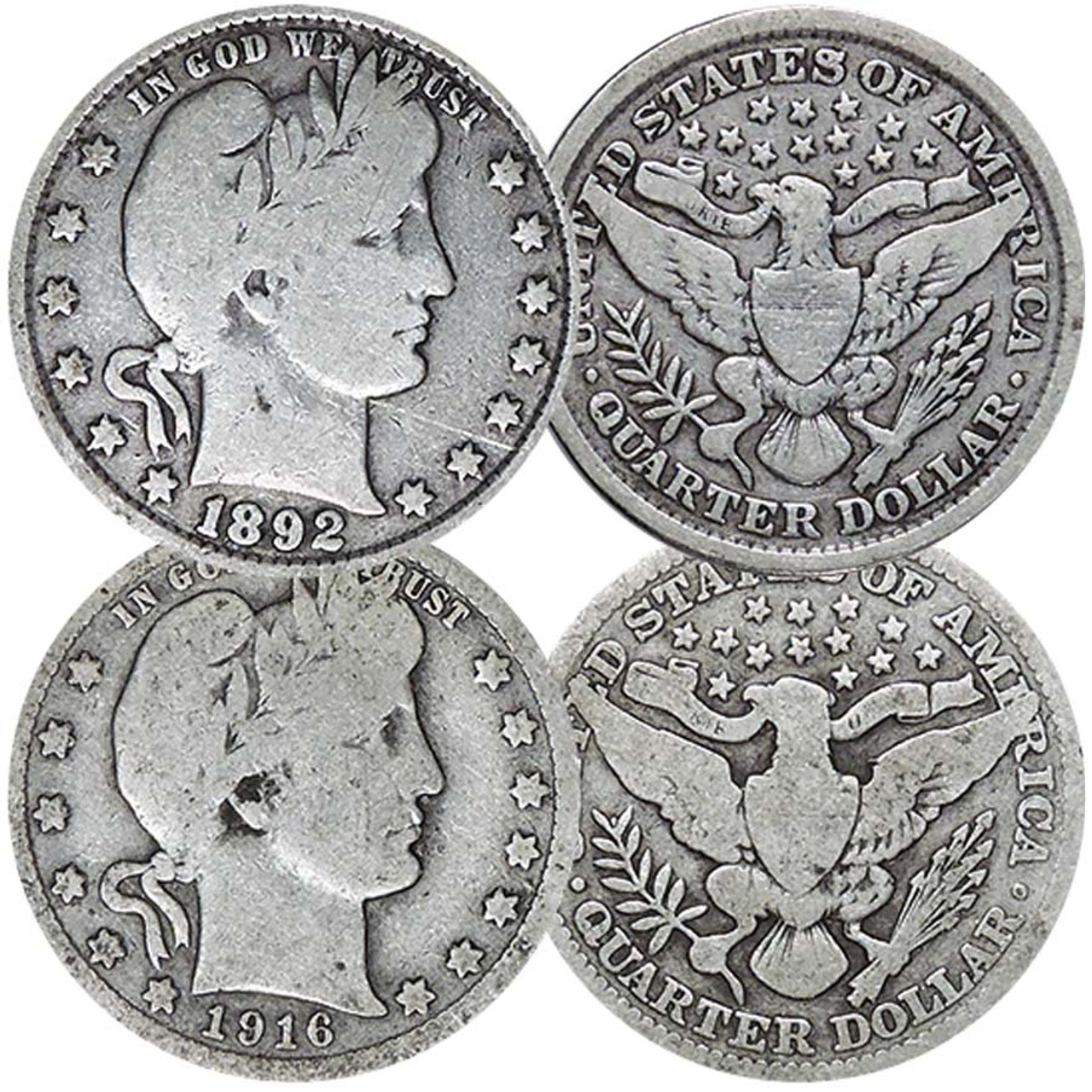 1892 & 1916 Liberty Head Silver Quarter Pair Good to Very Good