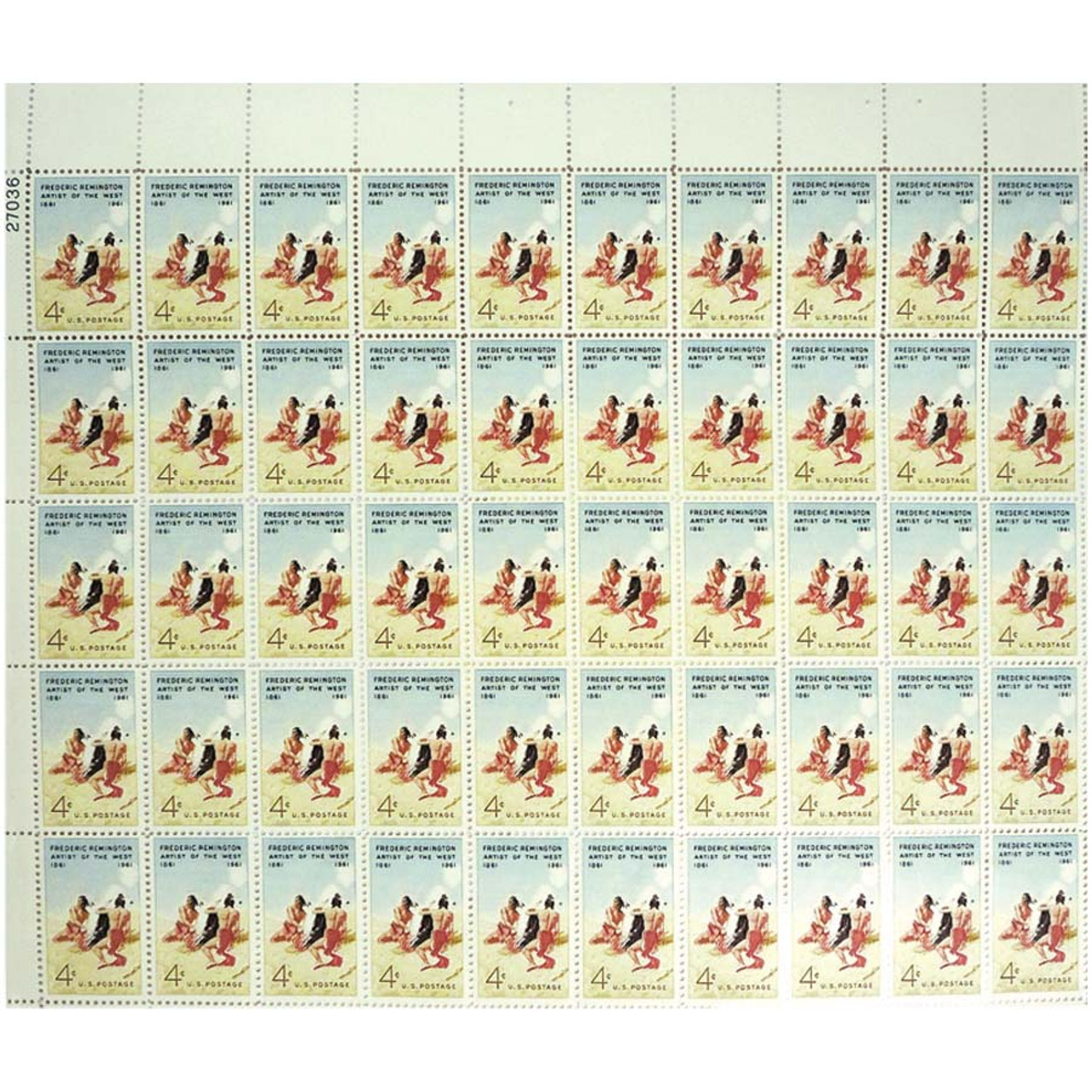 1961 Frederic Remington 4¢ Stamp Mint Sheet