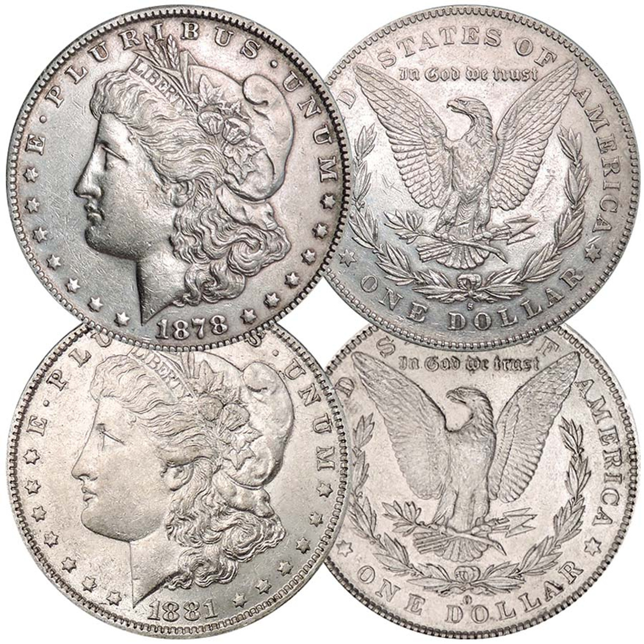 1878-S & 1881-O Morgan Silver Dollar Pair About Uncirculated