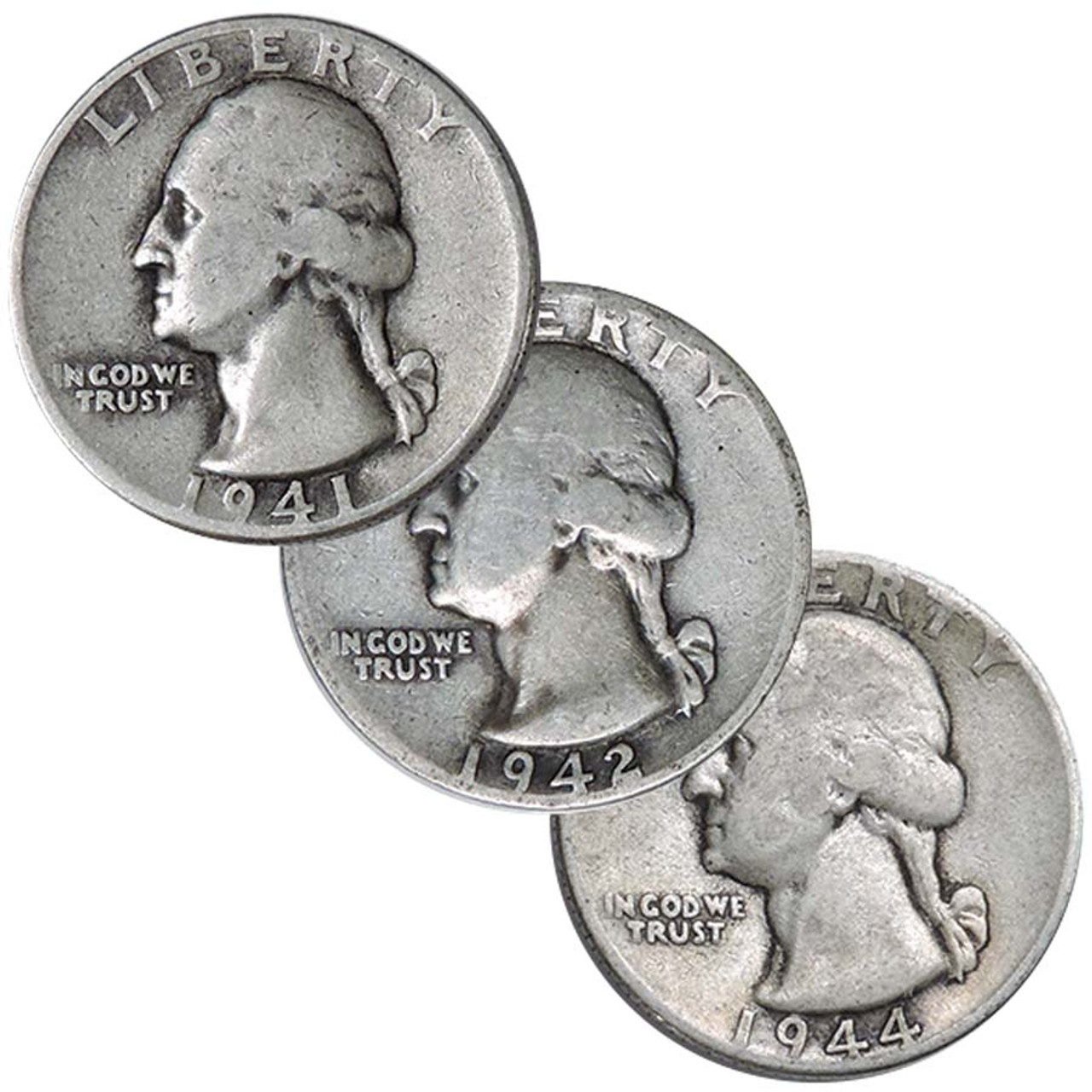Three Different 1940s Washington Silver Quarters Very Fine to Extra Fine