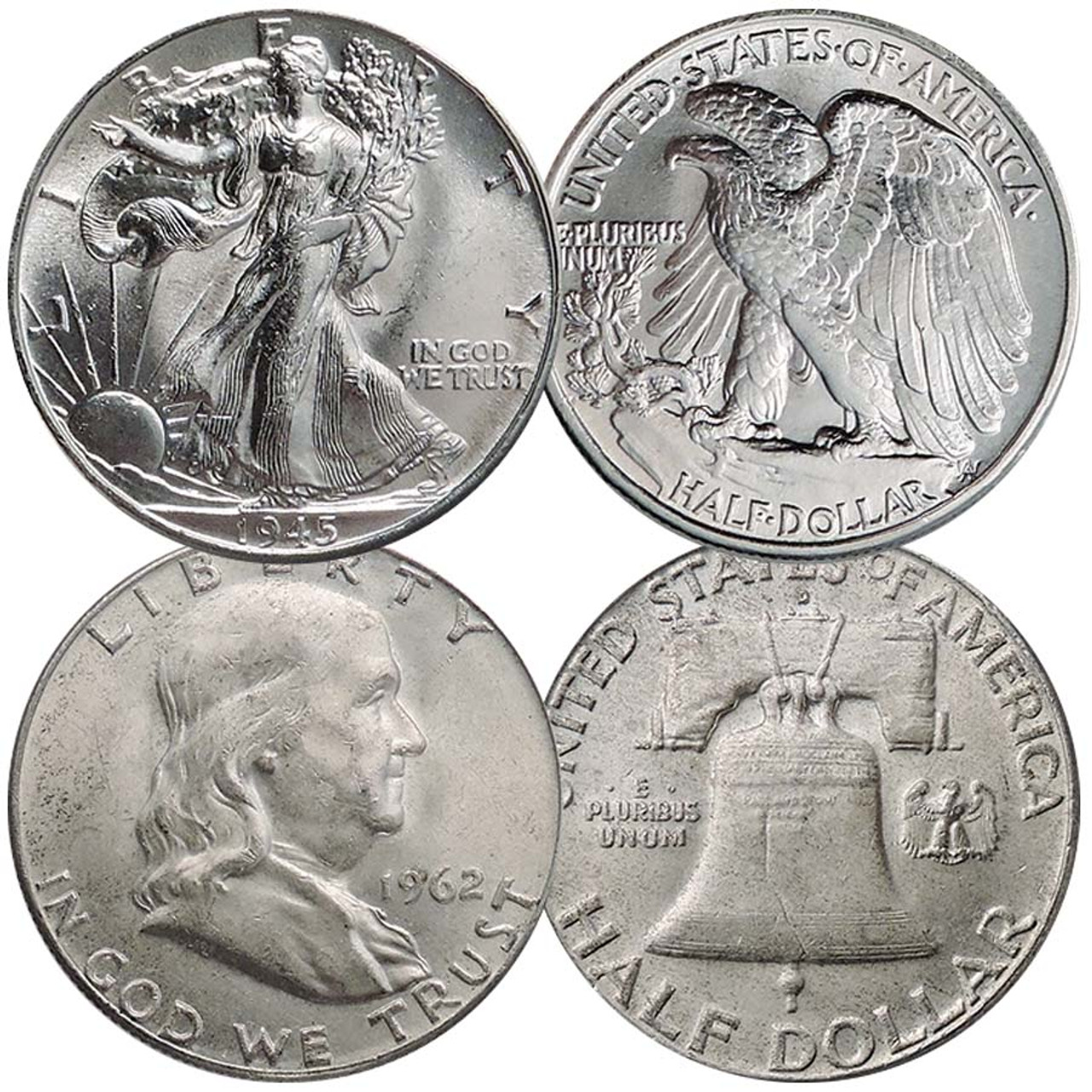 Walking Liberty and Franklin Silver Half DOllar Pair About Uncirculated
