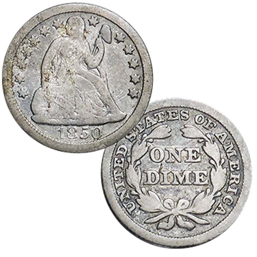 1837-1891 Seated Liberty Silver Dime Good to Very Good