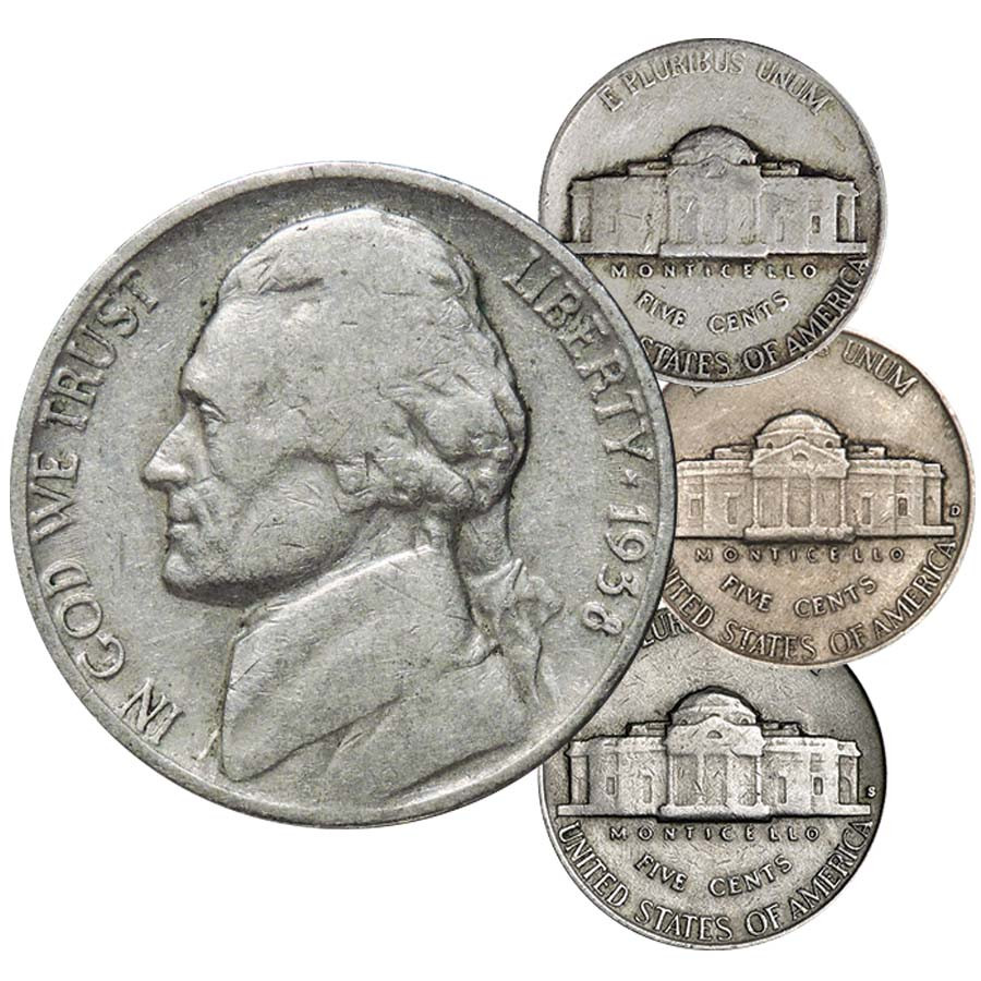 1938 P, D & S Jefferson Nickel VG/Fine Trio