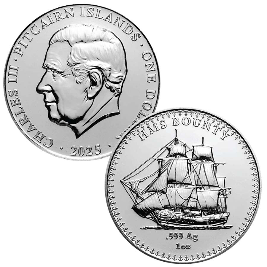 Pitcairn Islands 2025 HMS Bounty 1 Oz. Silver Dollar Brilliant
