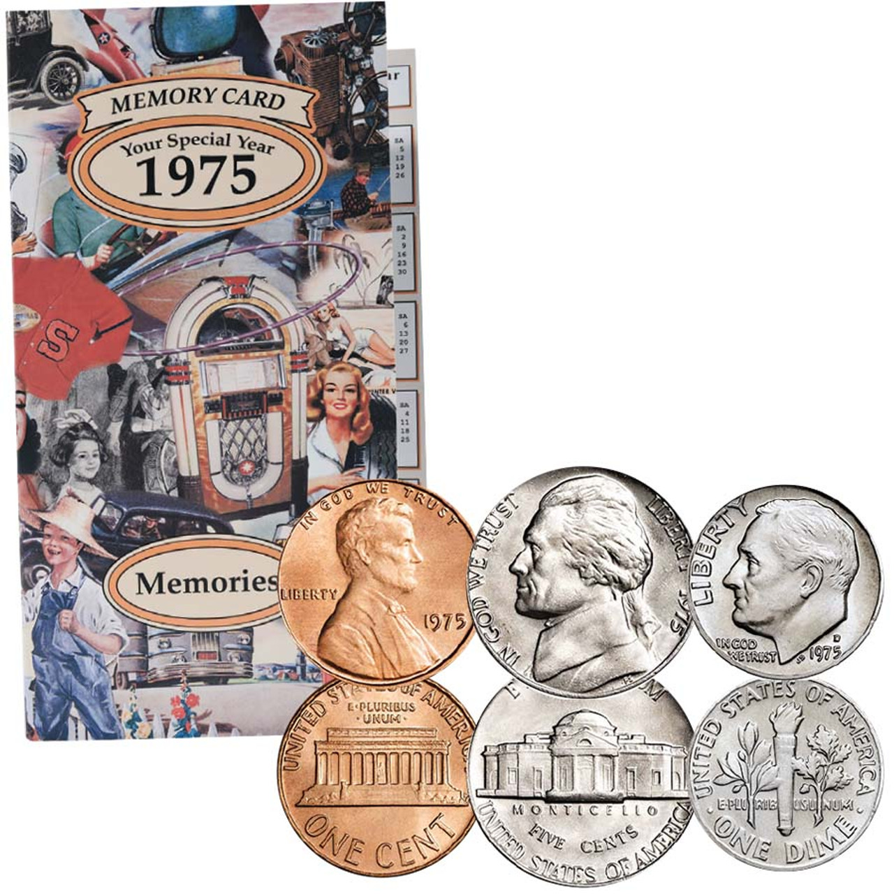 1975 Cent, Nickel & Dime BU Trio with Memory Card