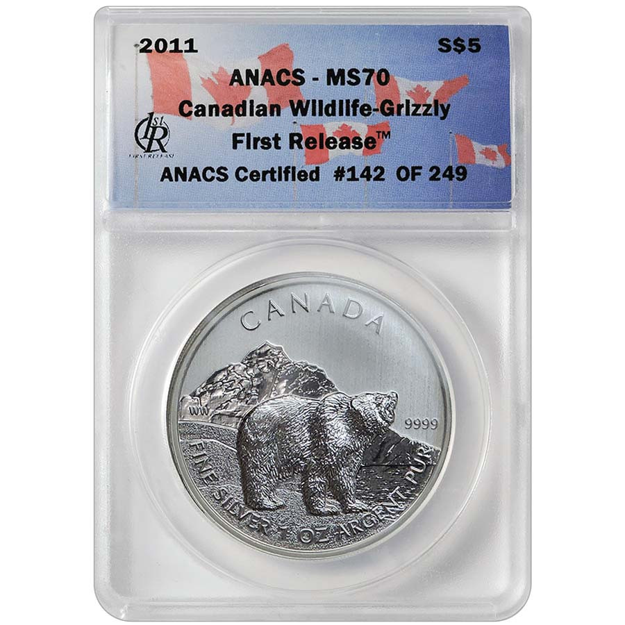 Canada Wildlife Series 2011 Grizzly Silver $5 ANACS MS-69 or MS-70