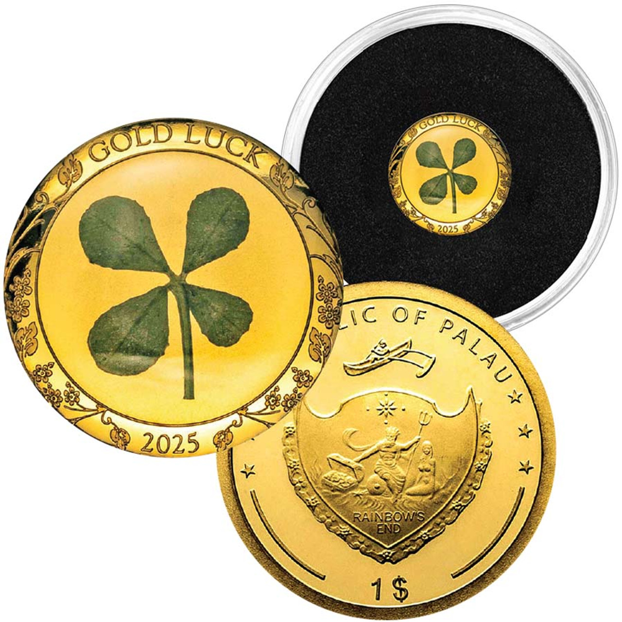 Palau 2025 Four-Leaf Clover 1 Gram Gold Dollar Proof