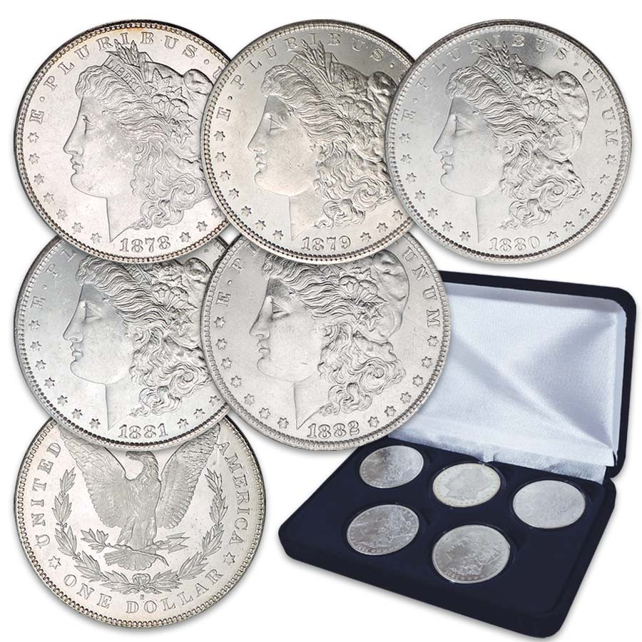1878-S-1882-S Morgan Silver Dollar 5 Coin Set Brilliant Uncirculated