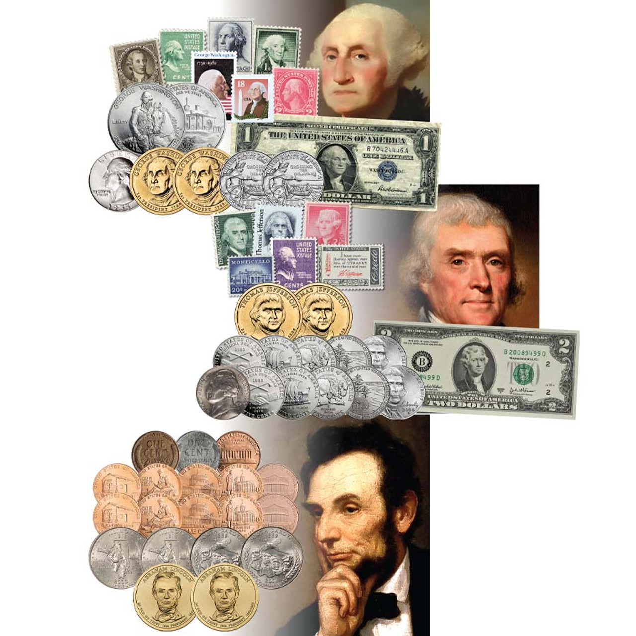 Washington, Jefferson & Lincoln 53 Piece Collection
