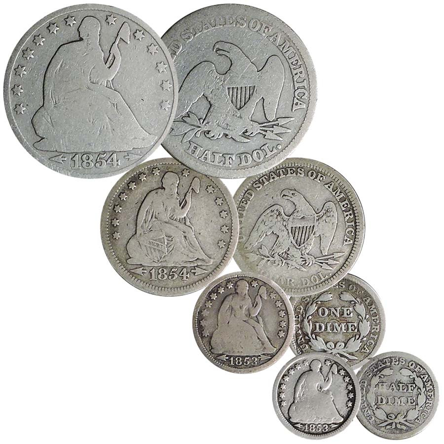 1853-1855 Arrows at Date Seated Liberty 4-Coin Type Set Good