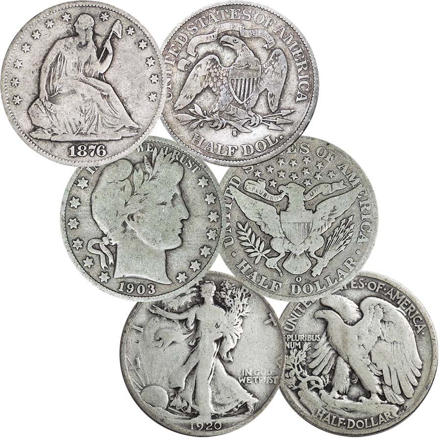 1839-1947 Silver Half Dollar Type Set Trio Good