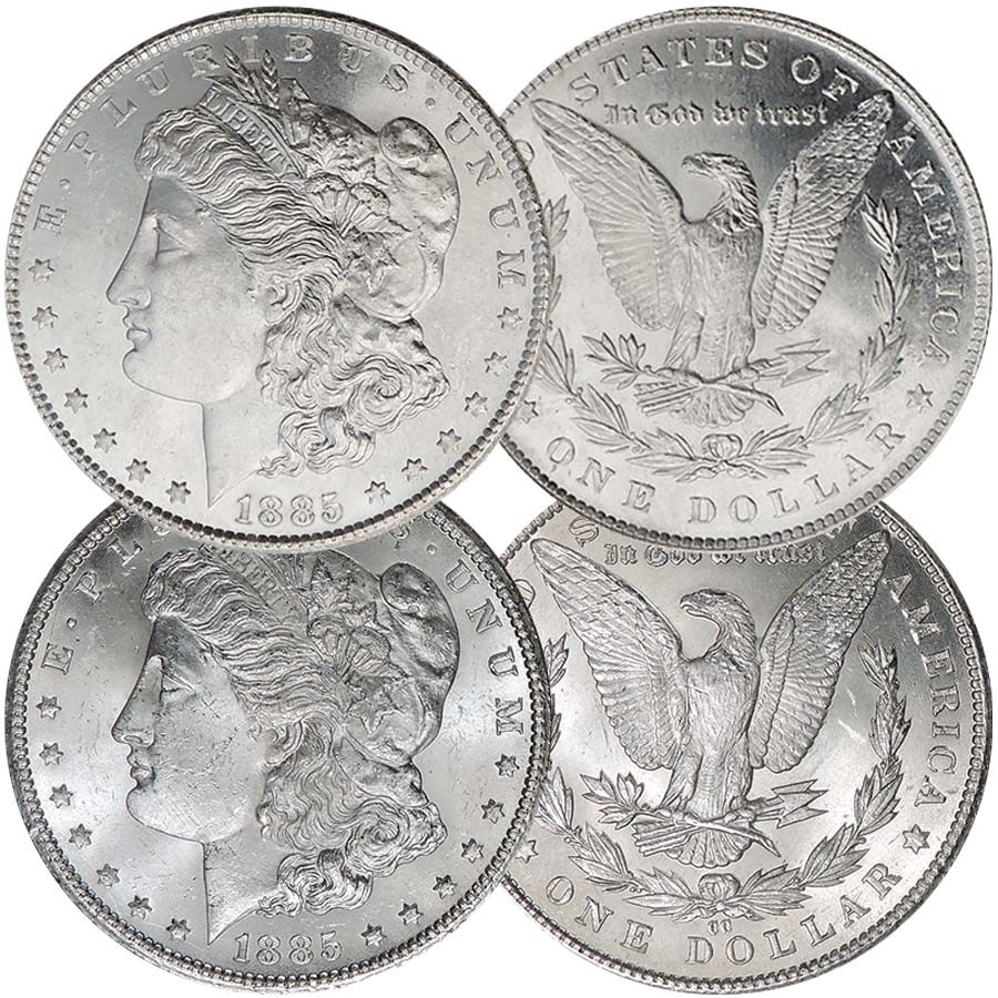 1885-P &1885-CC Morgan Silver Dollar Pair Brilliant Uncirculated