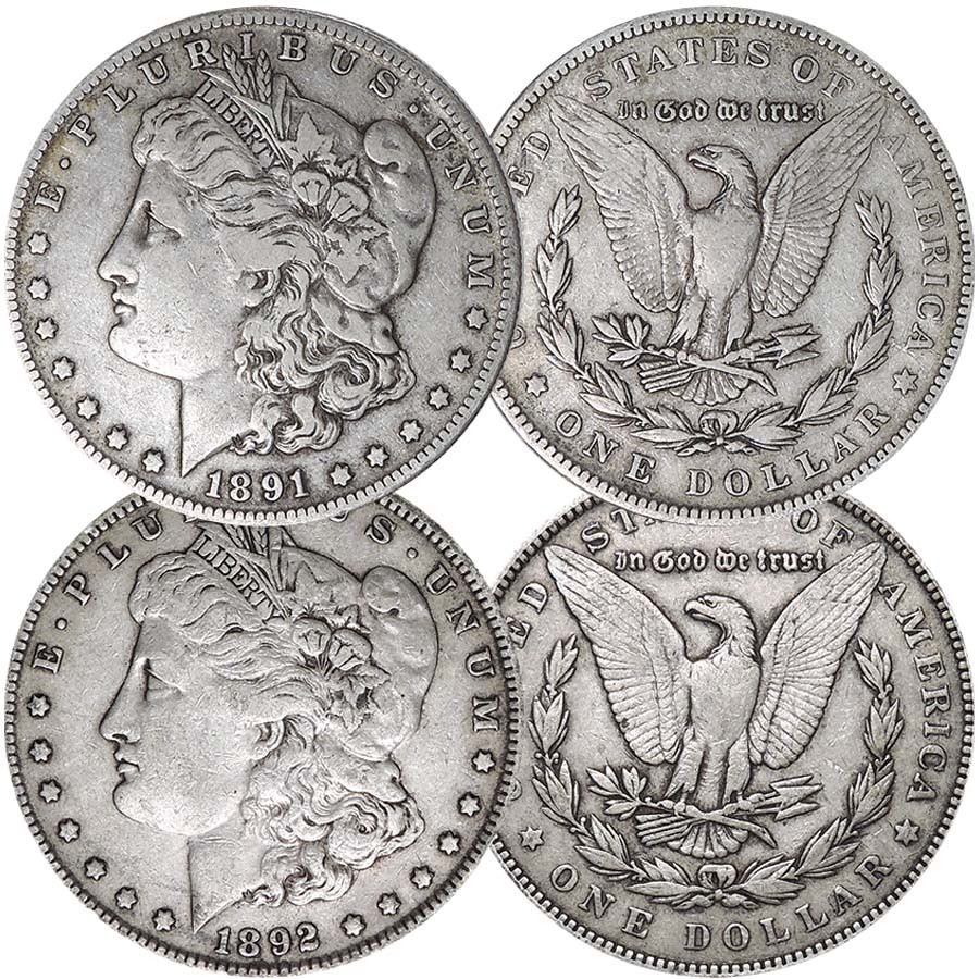 1891-P & 1892-P Morgan Silver Dollar Pair Very Fine