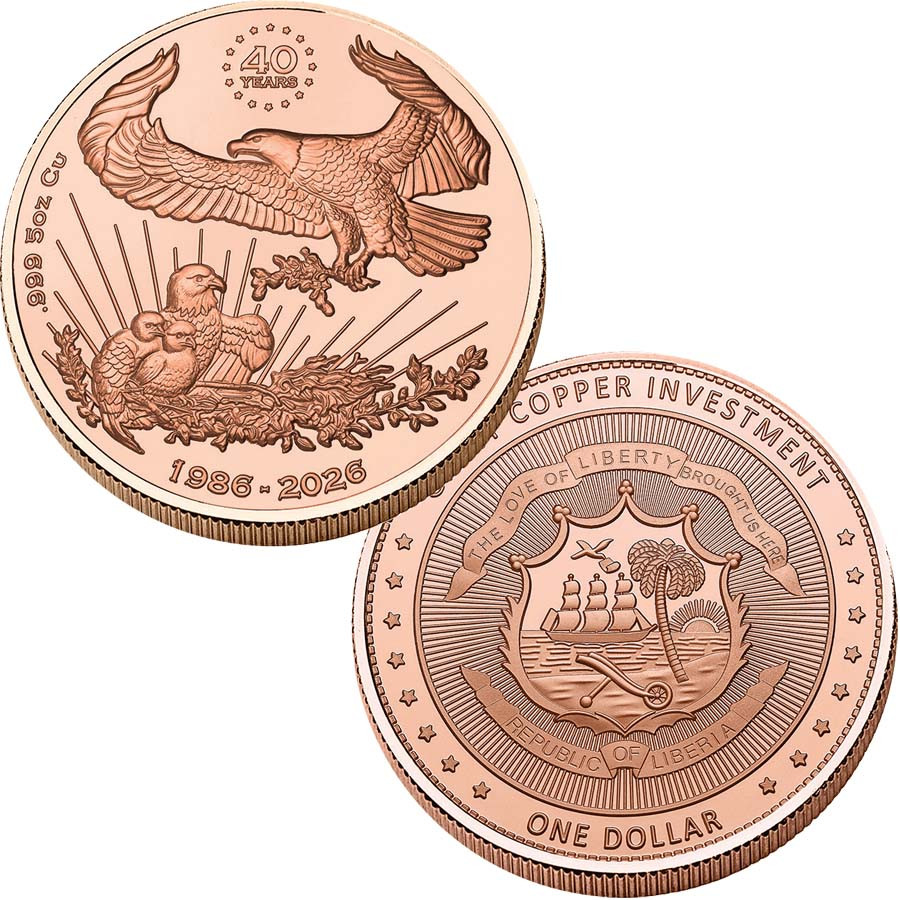 Liberia 2026 American Eagle 5 Oz. Copper Tribute | International
