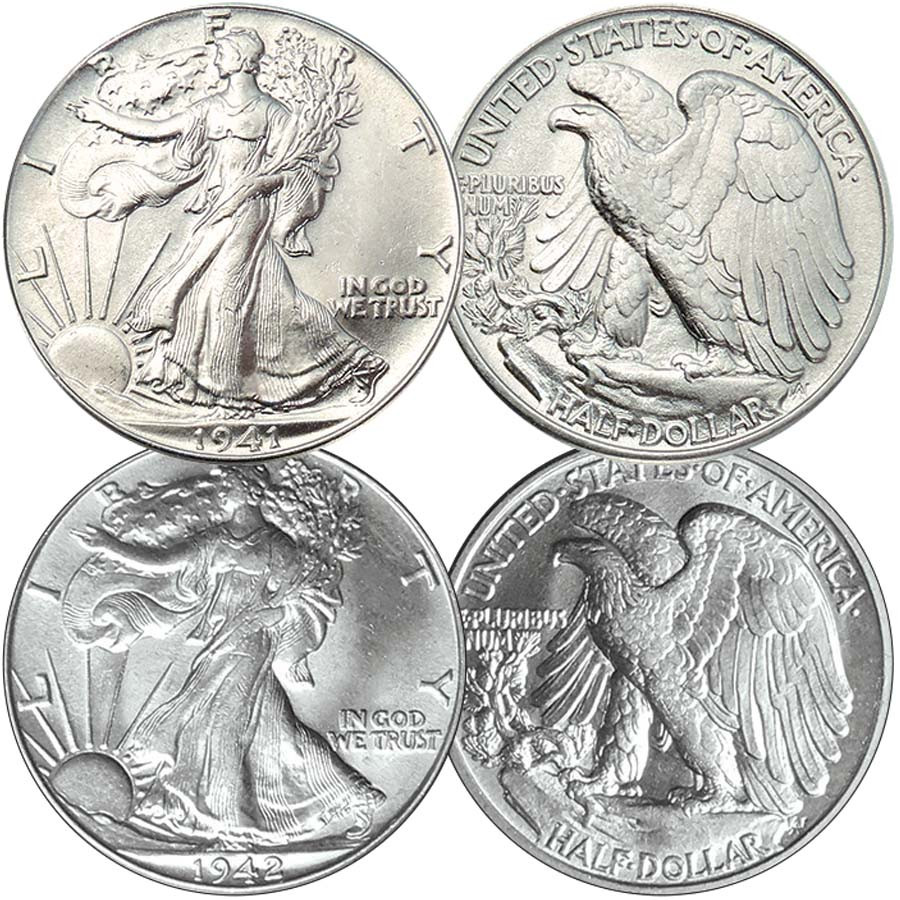 1941 & 1942 Walking Liberty Silver Half Dollar BU Pair