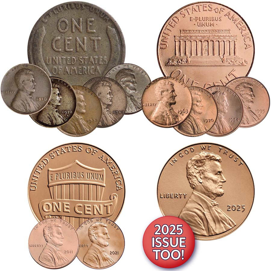 12-Coin Lincoln Cent Decade Set with Final 2025 Specimen
