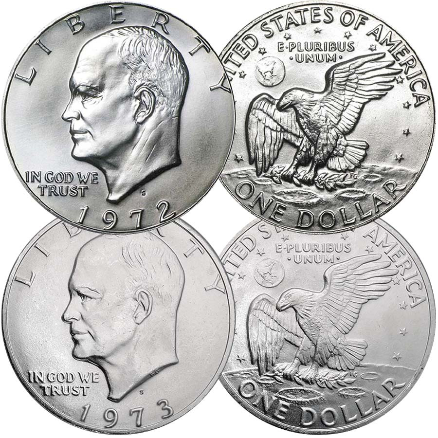 1972-S & 1973-S Eisenhower 40% Silver Dollar BU Pair