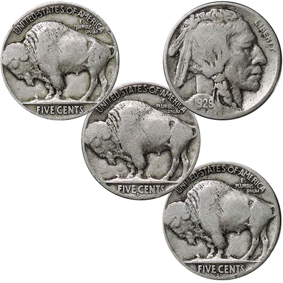 1929 P, D & S Buffalo Nickel Trio G-VG