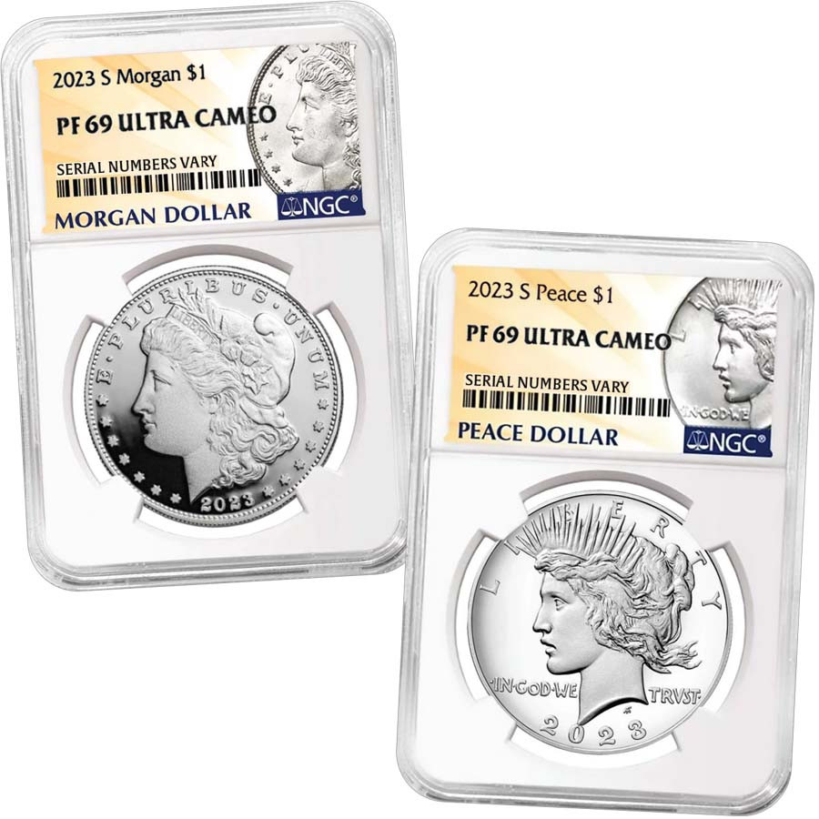 2023-S Morgan & Peace Silver Dollar Certified PF-69 UC Pair