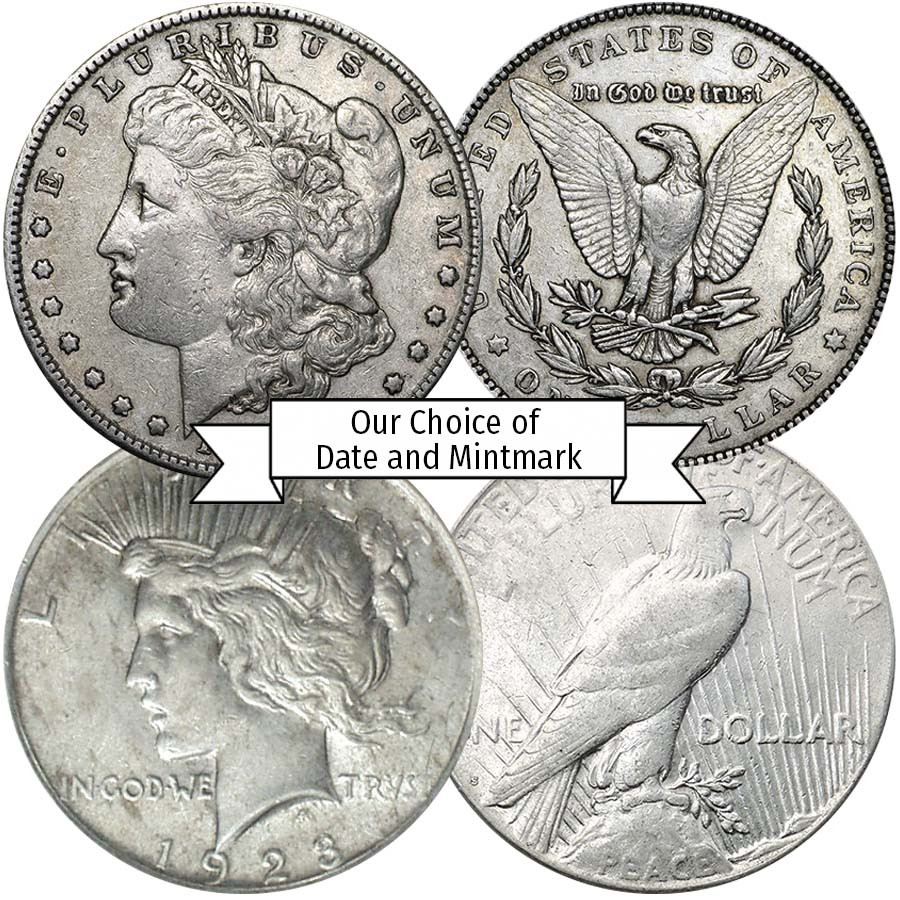 1887-1921 Morgan Silver Dollar & 1922-1935 Peace Silver Dollar Pair Extra Fine OUR CHOICE OF DATES
