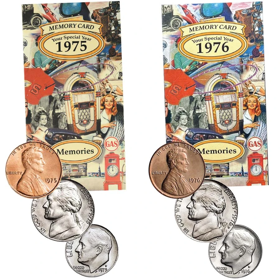1975 & 1976 Cent, Nickel & Dime BU Trios with FREE Memory Cards