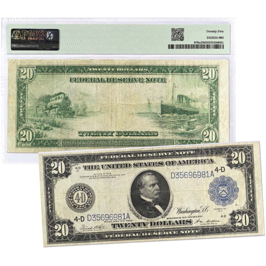 Series 1914 Transportation $20 Federal Reserve Note Certified VF25