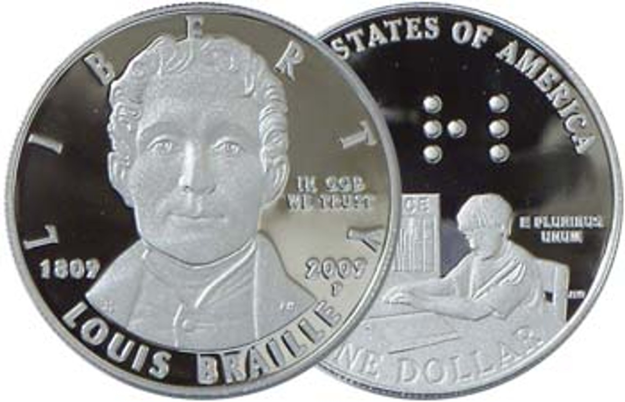 2009 Louis Braille Commemorative UNCIRCULATED Silver Dollar W/ 