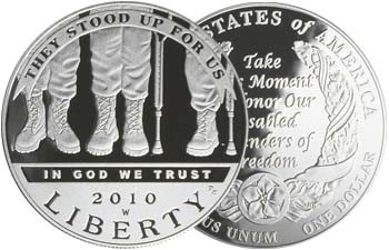 2010-W Disabled Veterans Silver Dollar Proof Image 1