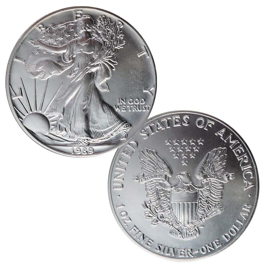 1989年 アメリカンイーグル☆シルバー☆レインボートーン 1989 Silver Eagle Brilliant Uncirculated | International Coins