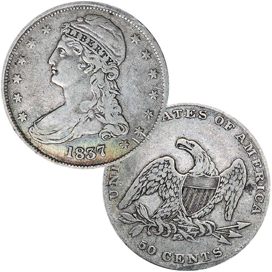 1836-1839 Capped Bust Reeded Edge Silver Half Dollar Fine