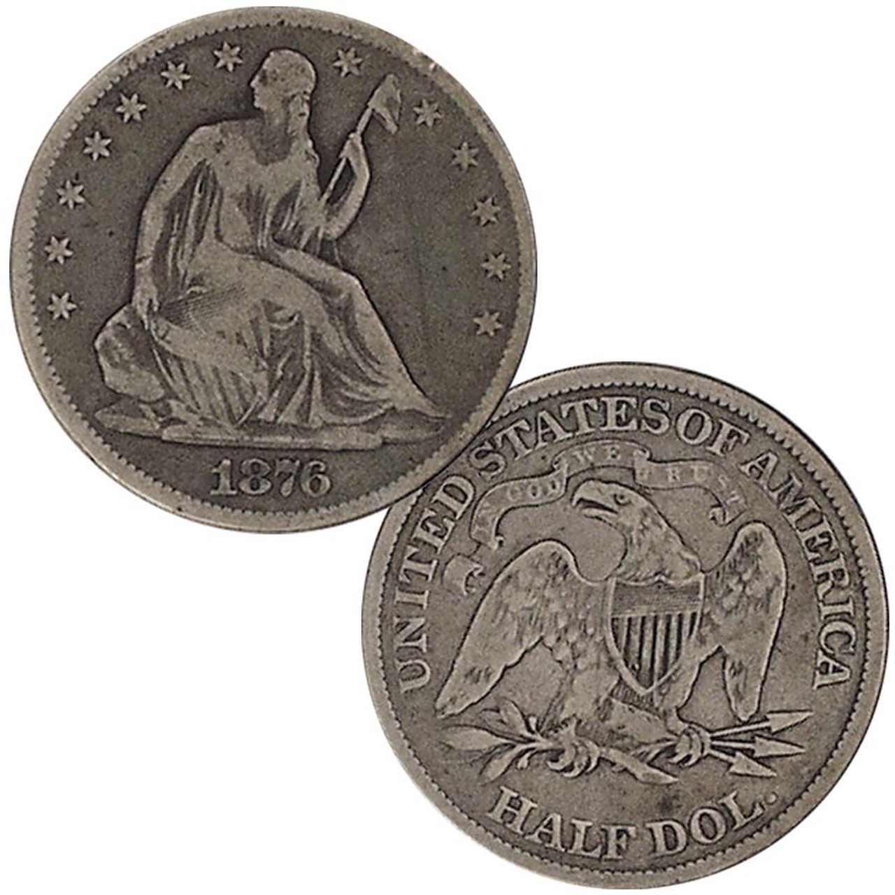 1866-1891 Seated Liberty Silver Half Dollar with Motto Good Image 1