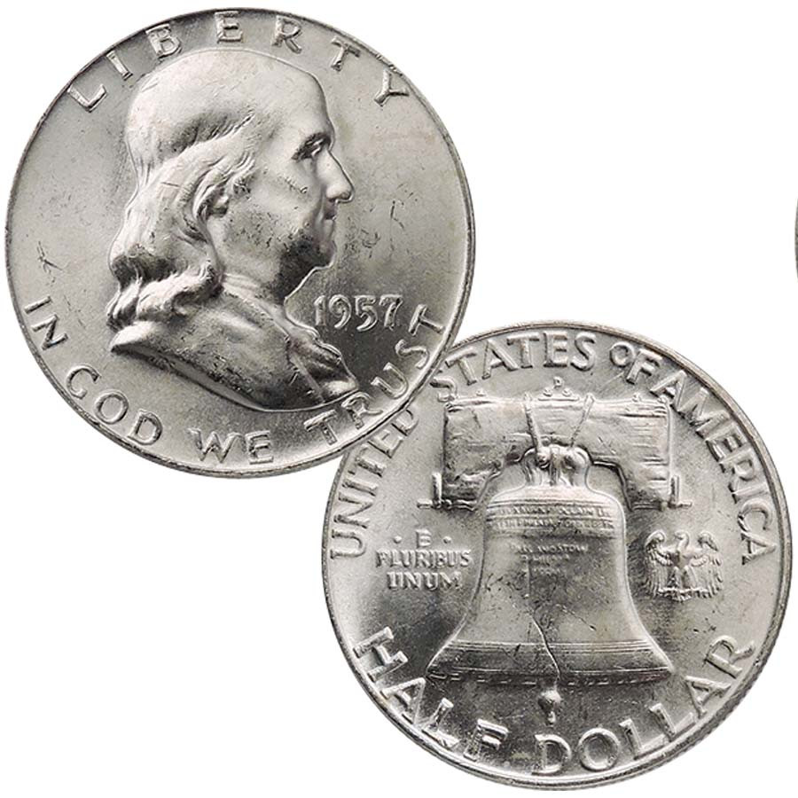1957-D Franklin Silver Half Dollar Brilliant Uncirculated
