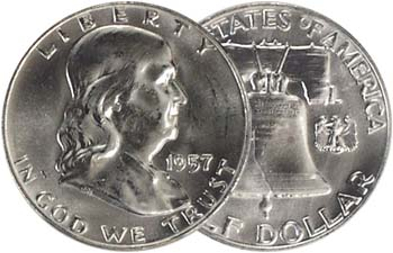 1957-P Franklin Silver Half Dollar Brilliant Uncirculated Image 1