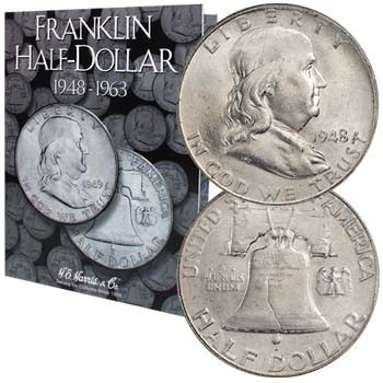 1948-1963 Franklin Silver Half Dollars 5 Different Fine to
