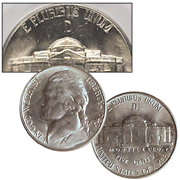 1943年―D 銀貨！【未使用】レア【超極美品】 1943-D Jefferson Nickel Brilliant Uncirculated | International