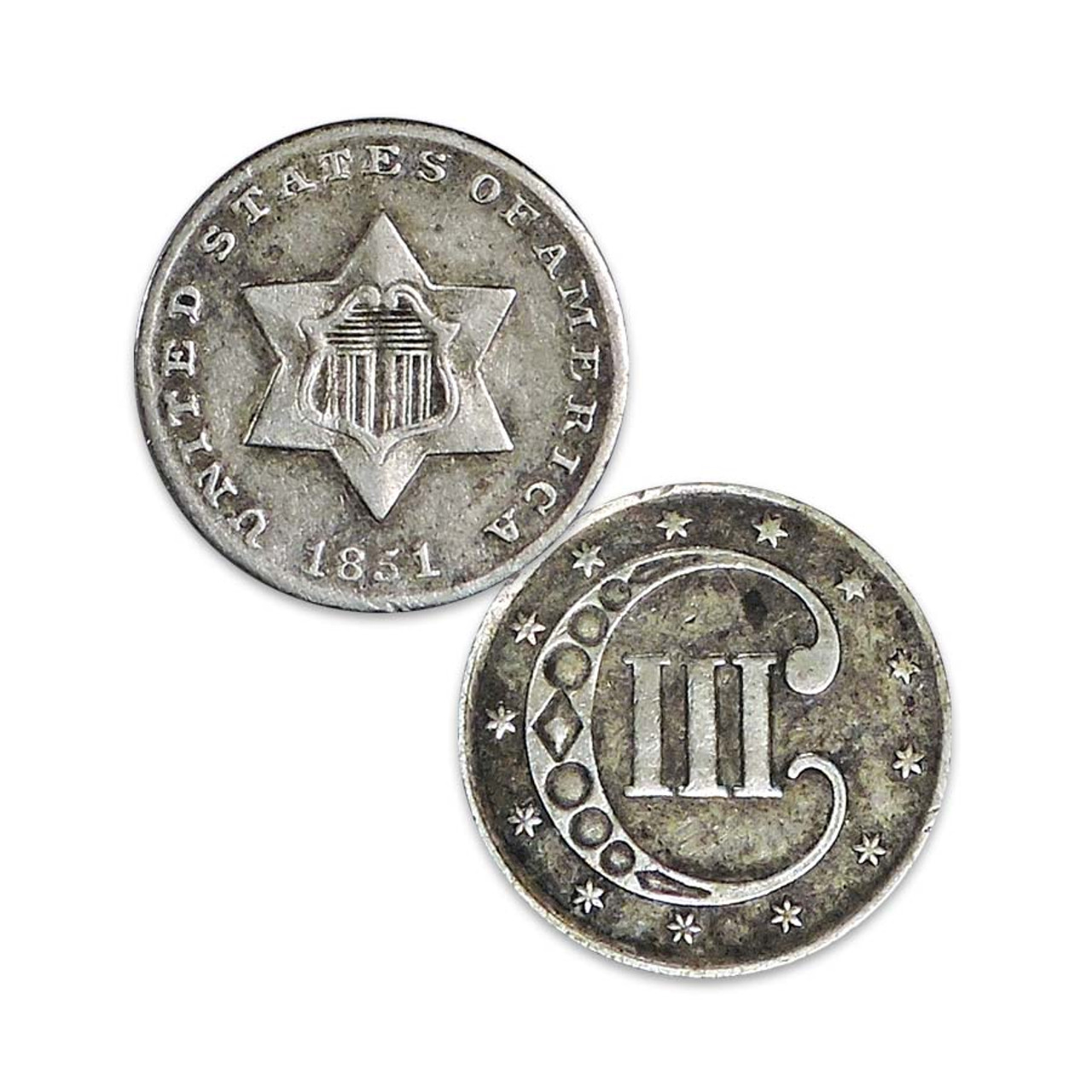 ✔アメリカ で 1番 小さな 銀貨 スリーセント シルバーコイン 1851年 1851-1873 Three Cent Silver Fine | International Coins