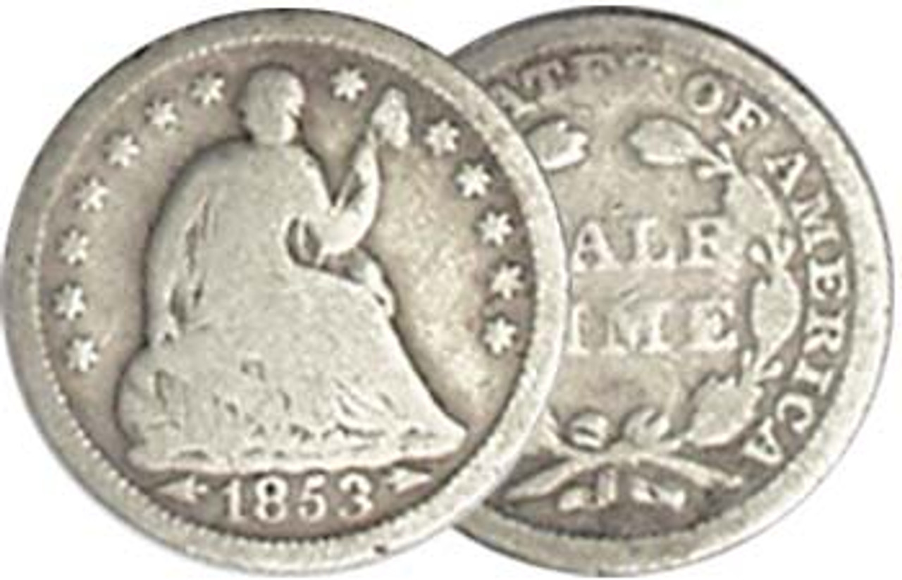 1838-1859 Seated Liberty 1/2 Dime with Stars Fine Image 1