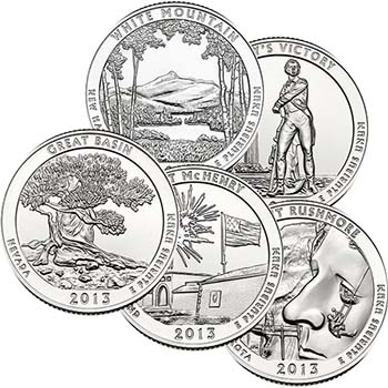 2013 National Park Quarters 5 Coins Brilliant Uncirculated Image 1