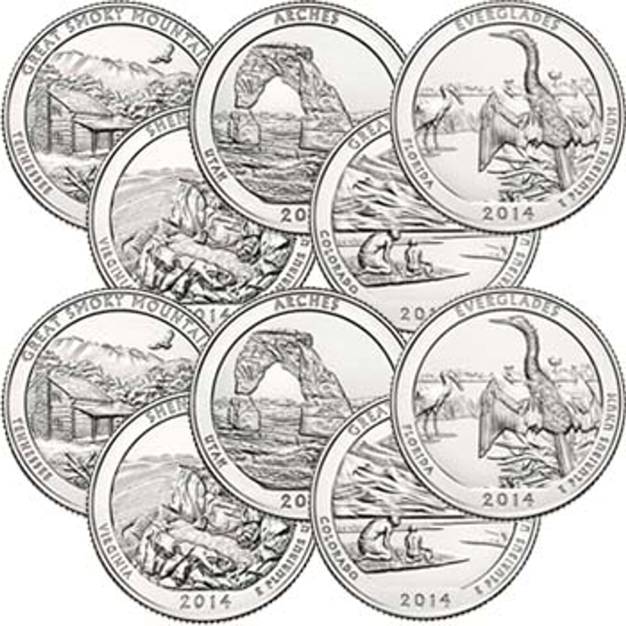 2014 P & D National Park Quarter 10 Coins Brilliant Uncirculated Image 1