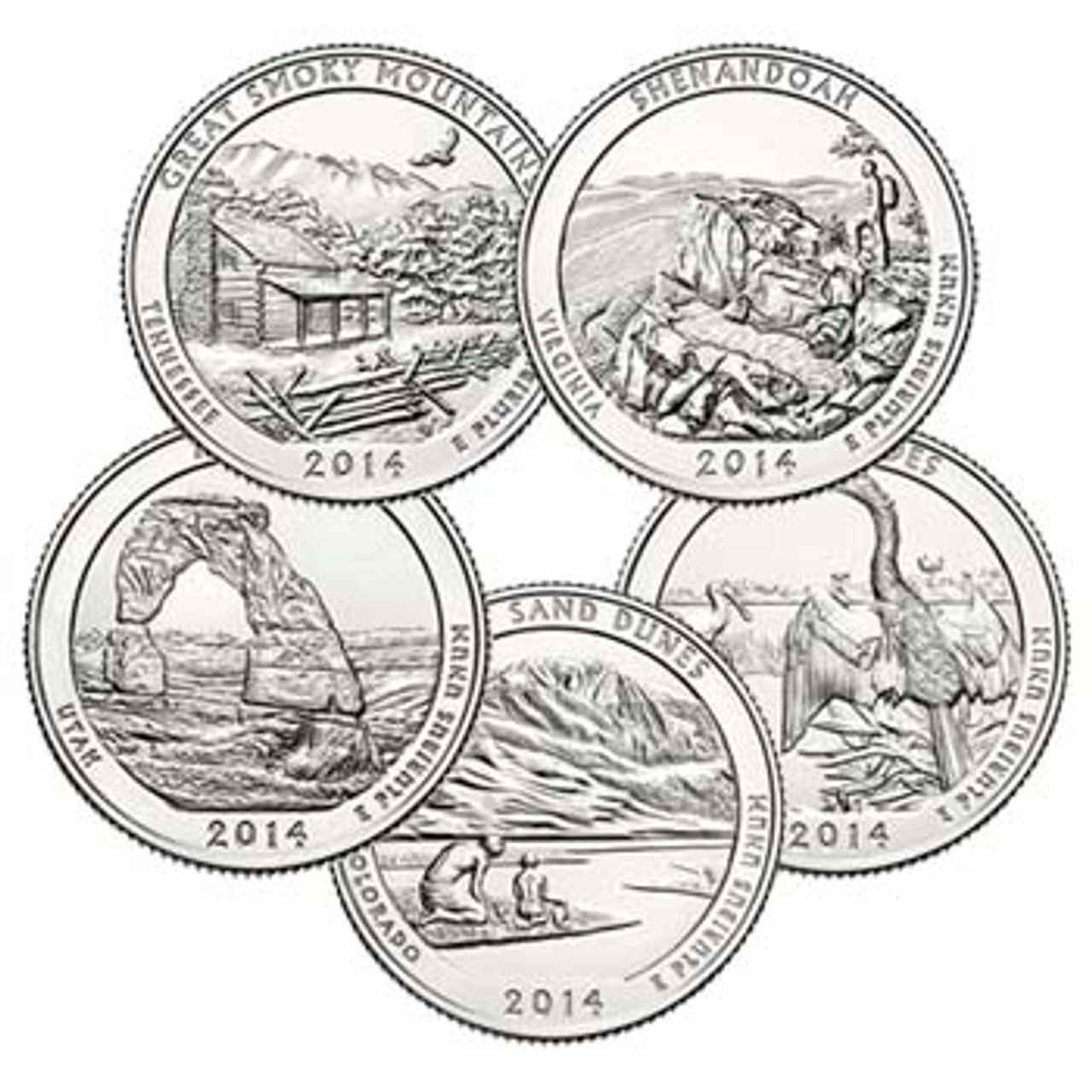 2014 National Park Quarters 5 Coins Brilliant Uncirculated Image 1