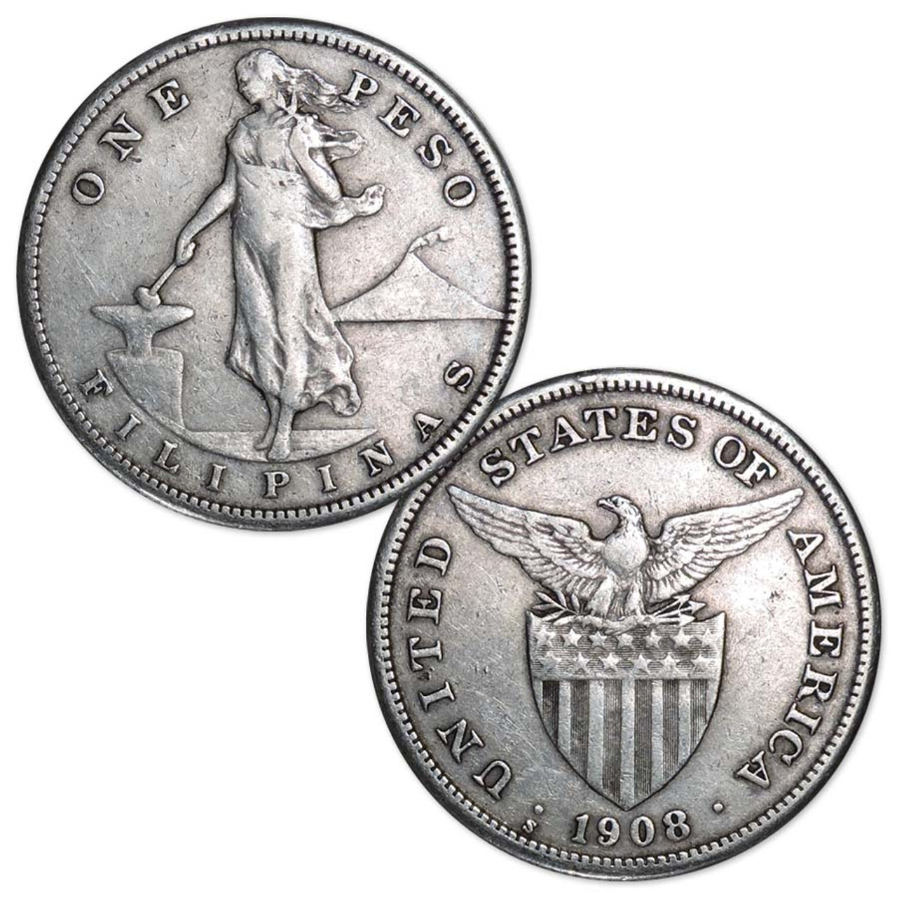 American Philippines 1907-1912 Liberty Silver Peso Very Fine Image 1