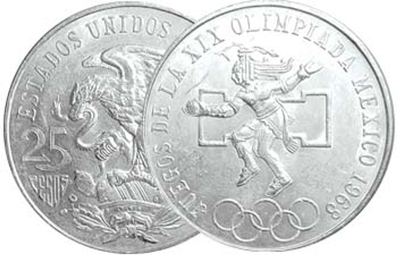 Mexico 1968 Summer Olympics Silver 25 Peso About Uncirculated Image 1