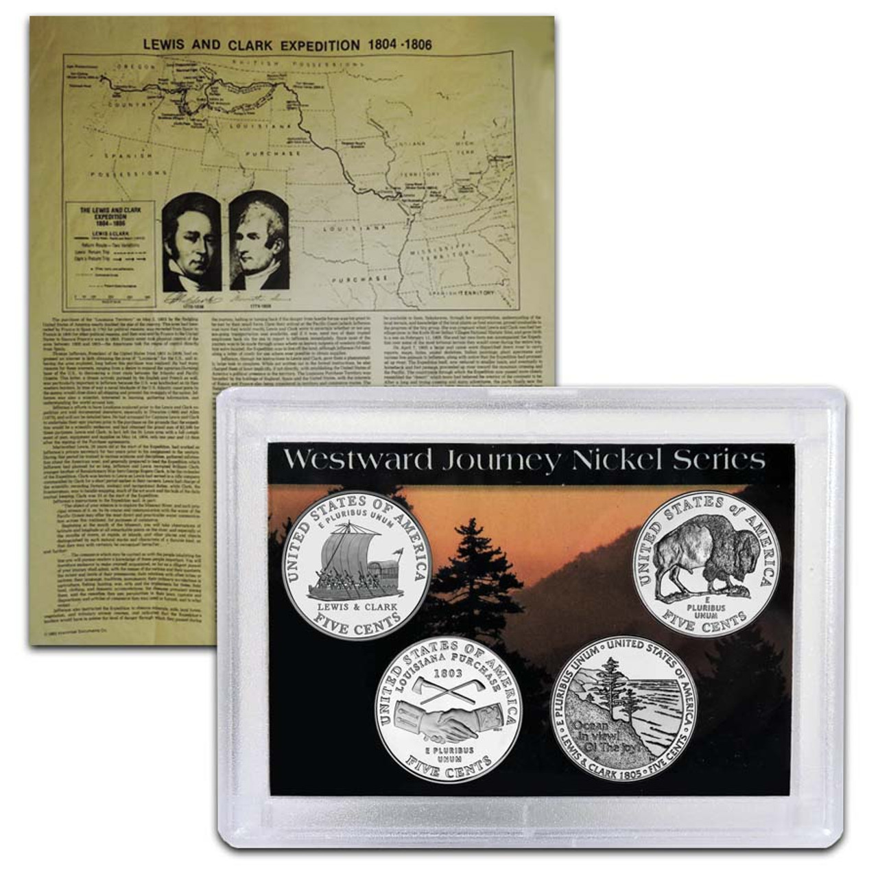 Westward Journey Nickel 4 Coin Set with Free Lewis & Clark Historical Document Image 1