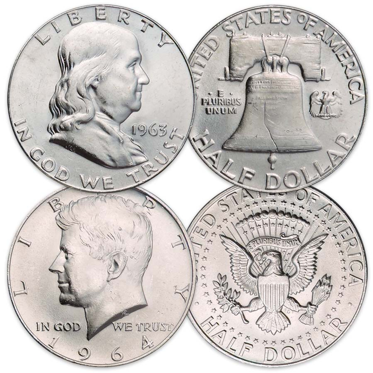 1963-P Franklin and 1964-P Kennedy Silver Half Dollar Pair Brilliant Uncirculated
