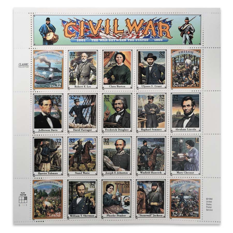 1995 Civil War Stamp Sheet | International Coins & Currency