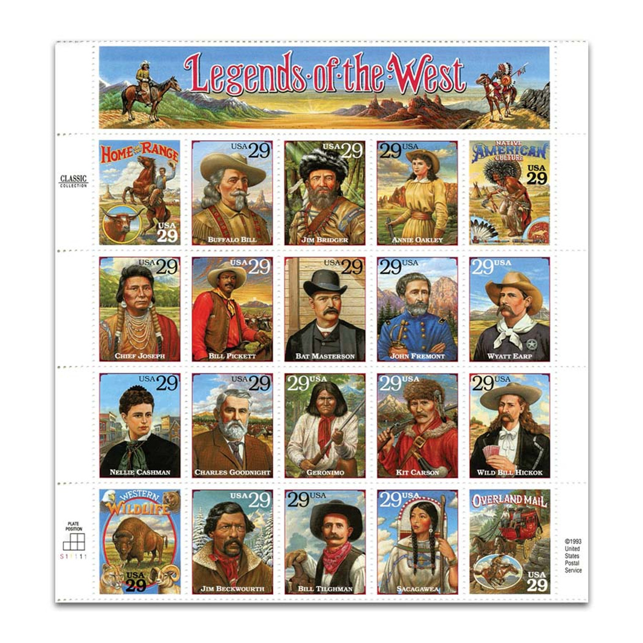 1994 Legends of the West Stamp Sheet Error