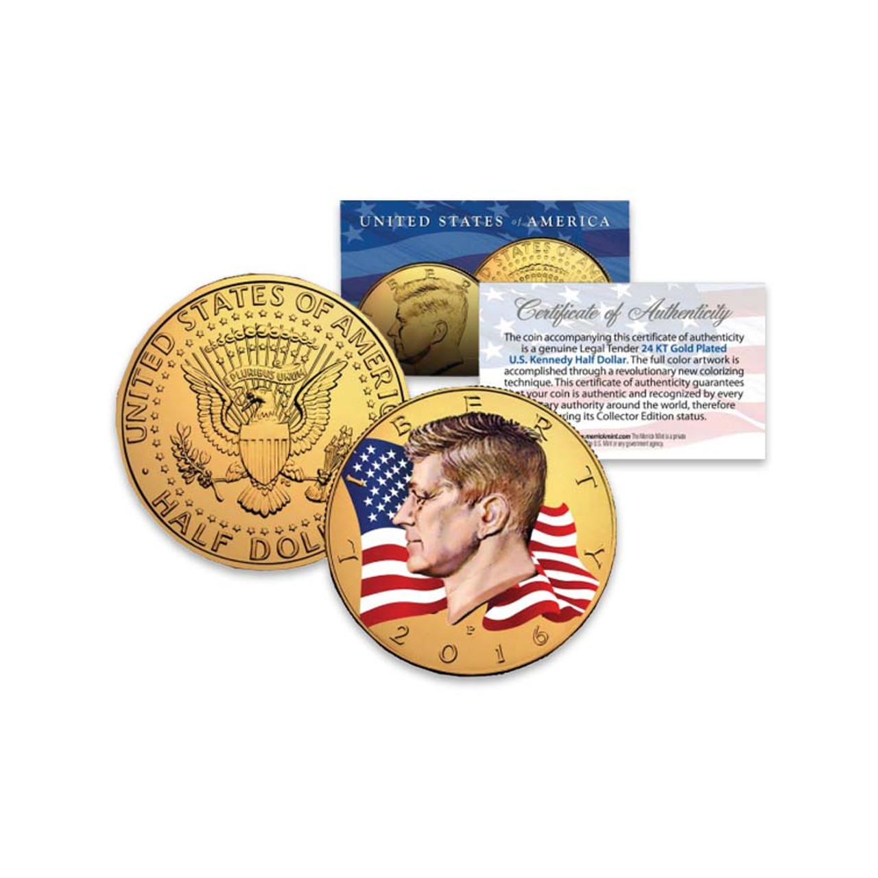 Coin Lieutenant JOHN F KENNEDY Waving Flag Colorized JFK Half Dollar U.S 