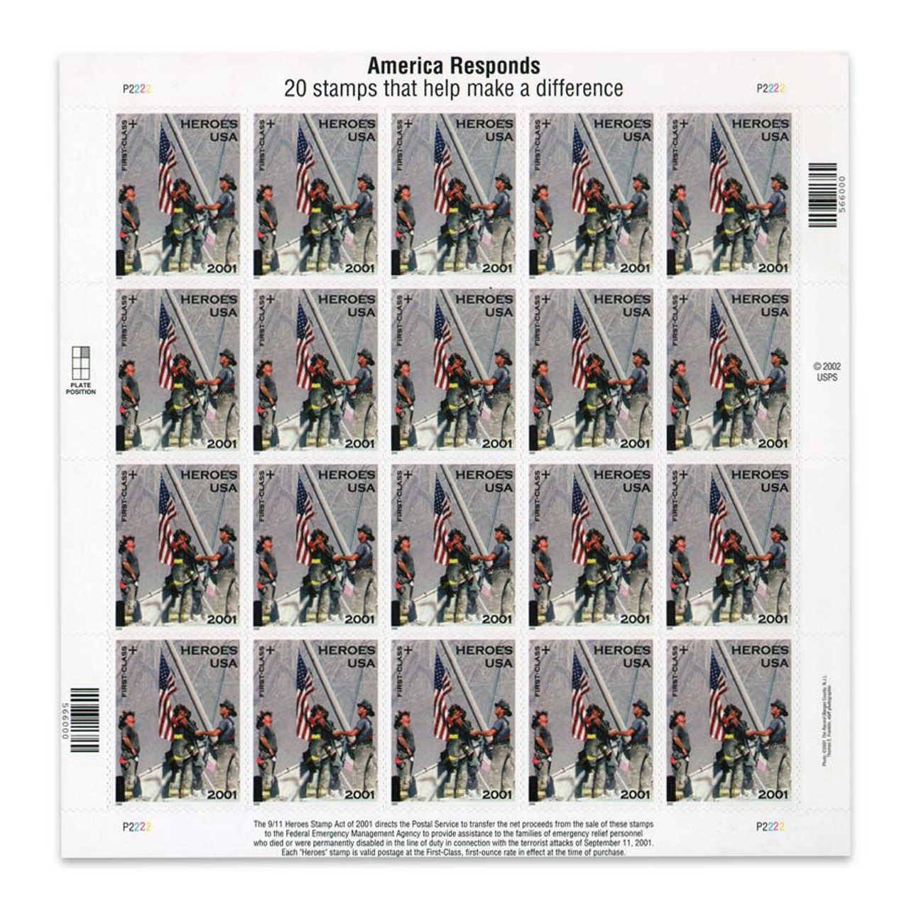 Heroes of 2001 Semi-Postal Stamp Sheet