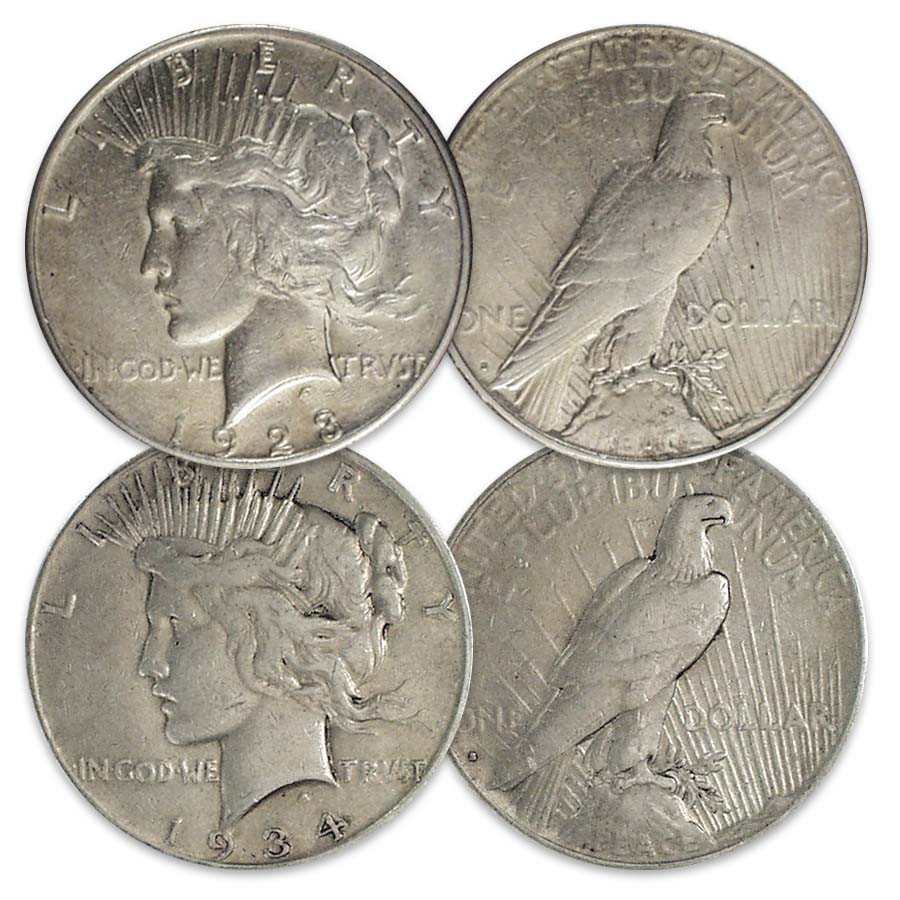 1923 S 1934 S Peace Silver Dollar Pair Very Fine International Coins Currency
